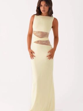 Peppermayo Yellow Lace Cutout Maxi Dress